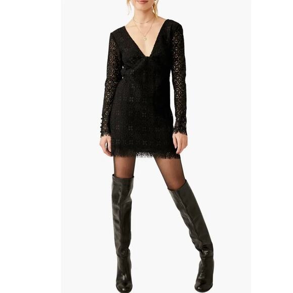 NWT FREE PEOPLE HONEY HONEY LACE LONG SLEVEES DRESS WOMEN'S SIZE 0 - Picture 2 of 5